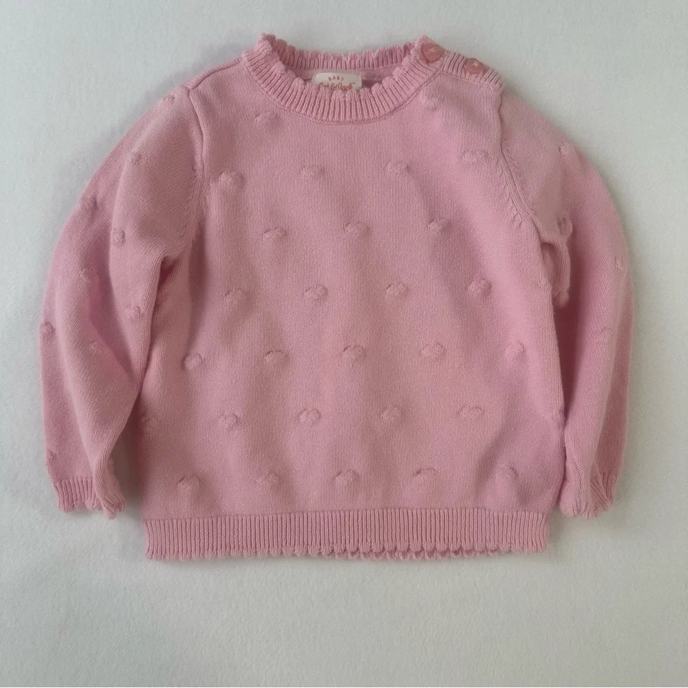 Cat & Jack Heart Stamped Sweater Crewneck Soft Pink Baby Girl Size 18M